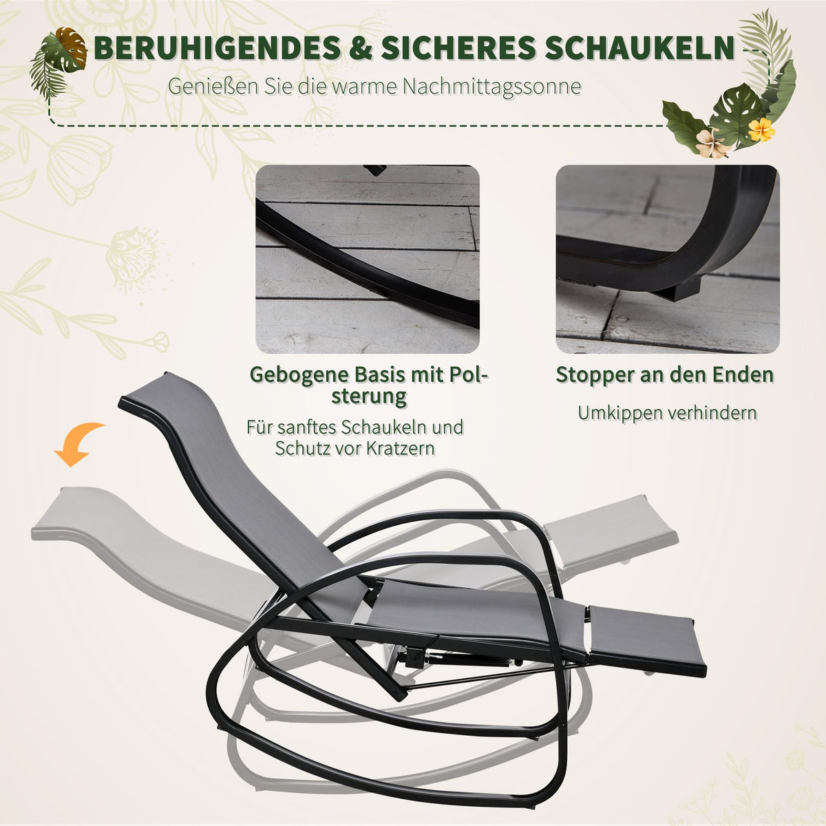 Rocking Chair Rocking Lounger With Backrest Garden Lounger Swing Lounger With Footrest Adjustable Up To 160 Kg Textline Gray 90 X 64 X 96.5 Cm