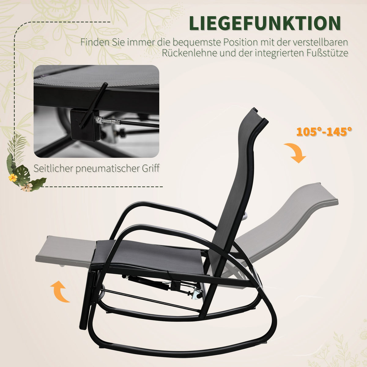 Rocking Chair Rocking Lounger With Backrest Garden Lounger Swing Lounger With Footrest Adjustable Up To 160 Kg Textline Gray 90 X 64 X 96.5 Cm