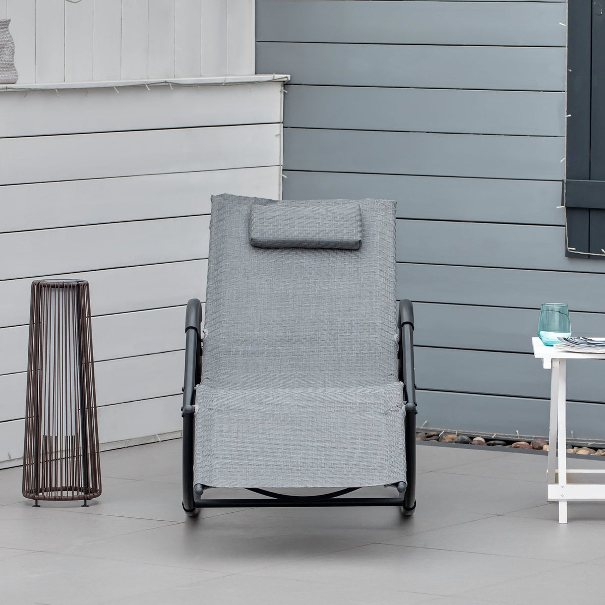 Rocking Chair Rocking Lounger With Pillow Garden Lounger Swing Lounger Holds Up To 160 Kg Textline Gray 61 X 160 X 79 Cm
