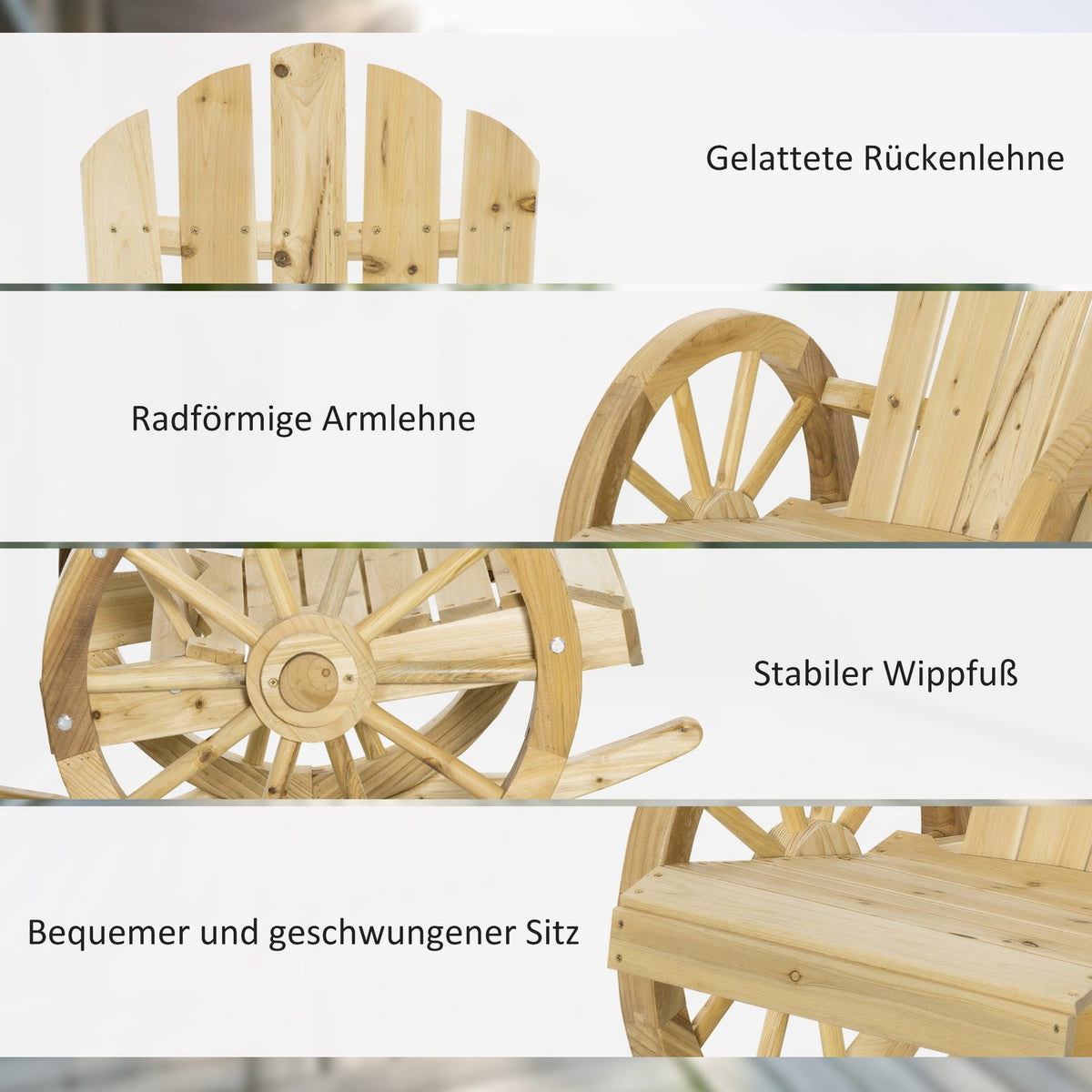 Rocking Chair, Rustic Relax Chair, Garden Chair With Wheel Design, Swing Chair, Solid Wood, Natural Wood, 68 X 88 X 92 Cm