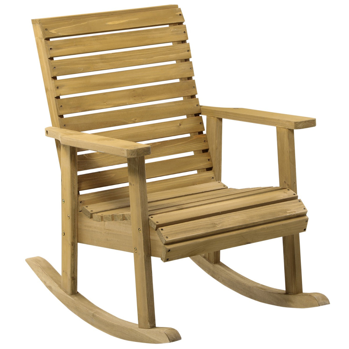 Rocking Chair With Armrest, Garden Chair, Relaxation Chair For Balcony, Terrace, Load Capacity Up To 130 Kg, Fir Wood, Light Brown