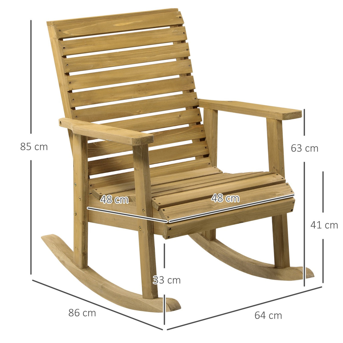 Rocking Chair With Armrest, Garden Chair, Relaxation Chair For Balcony, Terrace, Load Capacity Up To 130 Kg, Fir Wood, Light Brown