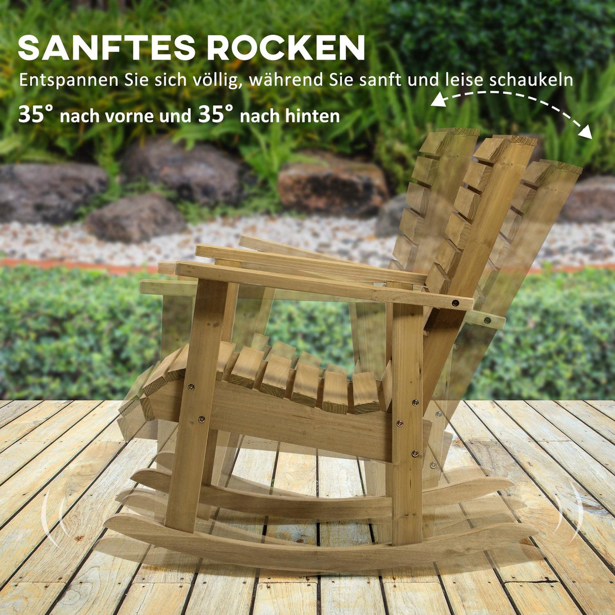 Rocking Chair With Armrest, Garden Chair, Relaxation Chair For Balcony, Terrace, Load Capacity Up To 130 Kg, Fir Wood, Light Brown