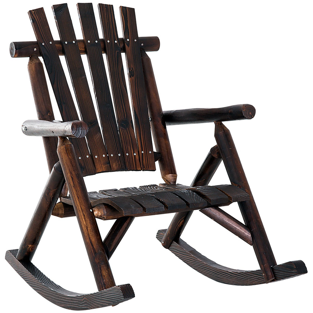 Rocking Chair With Armrest, Weatherproof, Solid Charred Wood, 97 X 69 X 93Cm