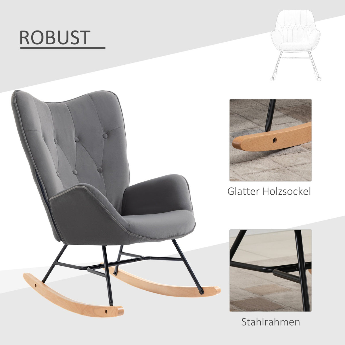 Rocking Chair With Steel Frame Upholstered Relaxation Chair Armchair Chair Living Room Chair Lounge With Padded Seat Velvet-Like Polyester