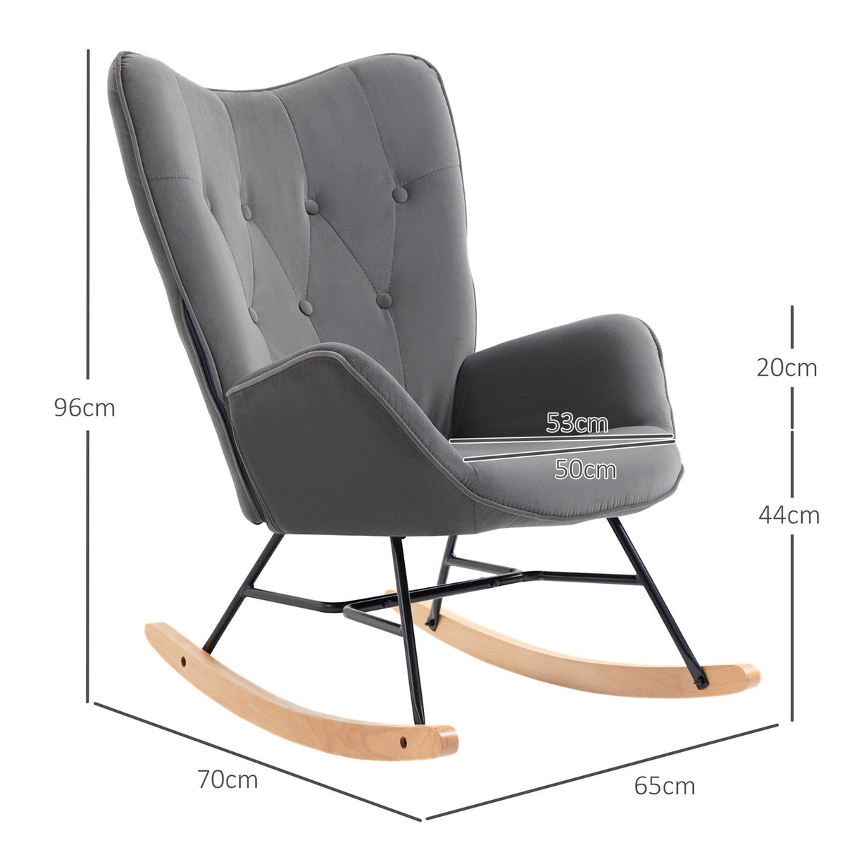 Rocking Chair With Steel Frame Upholstered Relaxation Chair Armchair Chair Living Room Chair Lounge With Padded Seat Velvet-Like Polyester