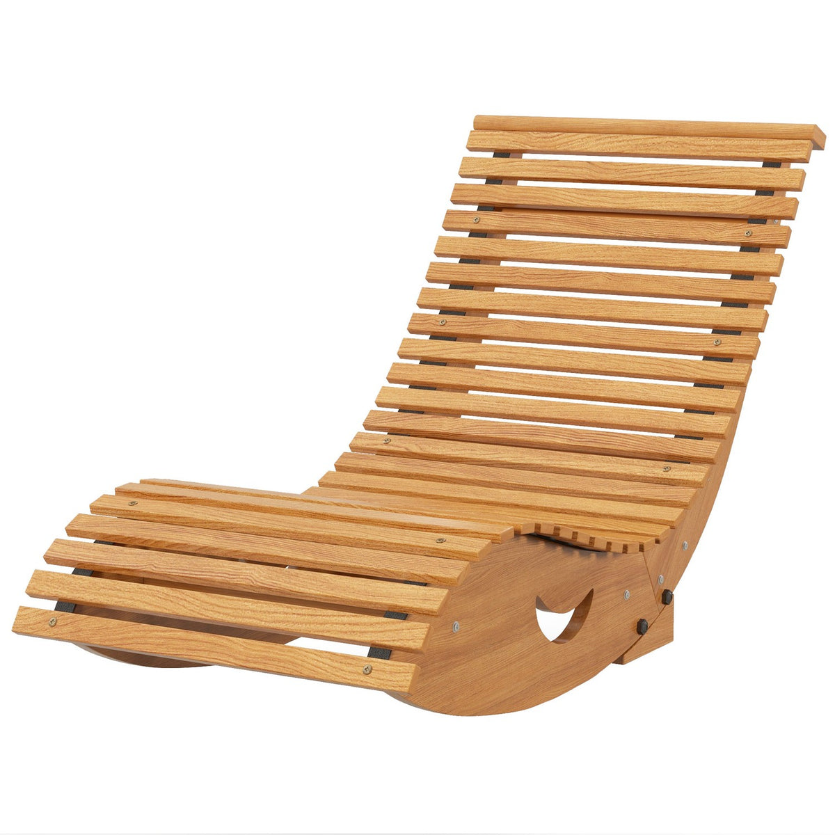 Rocking Chair, Wooden Rocking Lounger, Ergonomic Swing Chair With S-Shape, Tip Protection, Load Capacity Up To 120 Kg For Balcony, Teak, 130 X 60 X 60 Cm