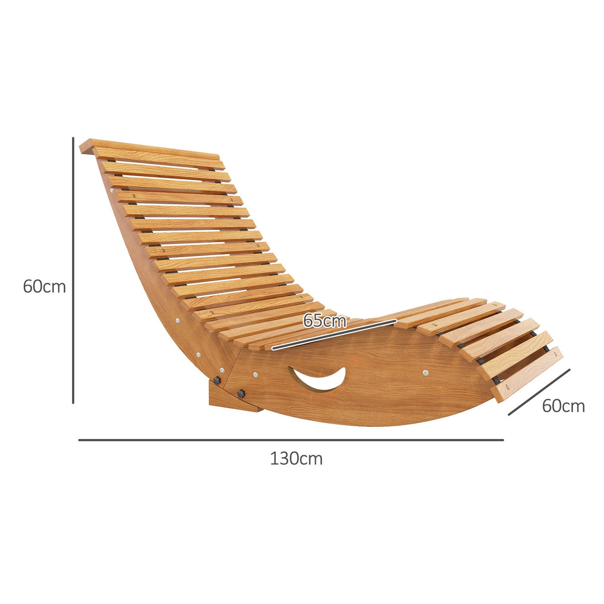 Rocking Chair, Wooden Rocking Lounger, Ergonomic Swing Chair With S-Shape, Tip Protection, Load Capacity Up To 120 Kg For Balcony, Teak, 130 X 60 X 60 Cm