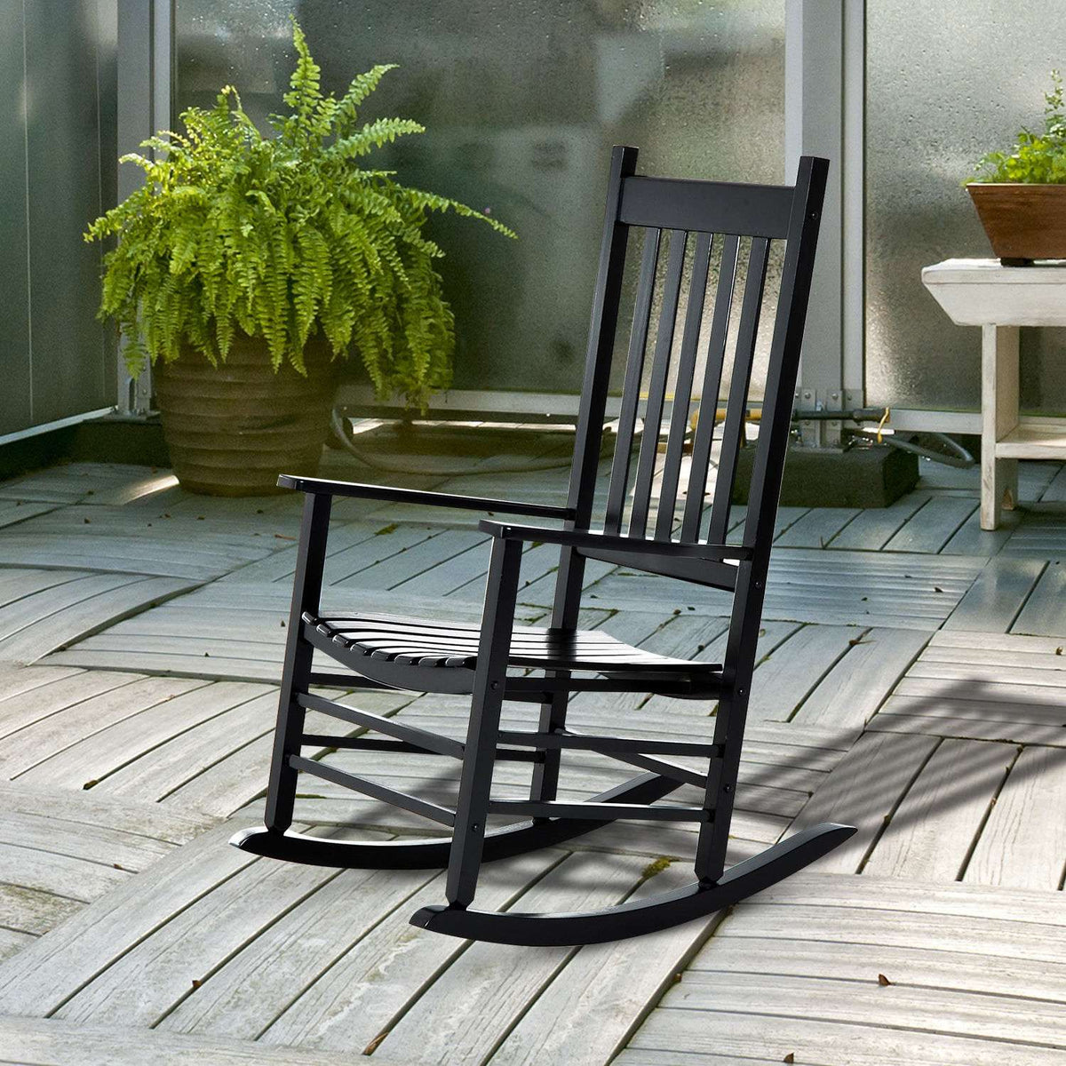 Rocking Chair Wooden Swing Chair Armrest Relax Chair Garden Chair Black 69X86X115Cm