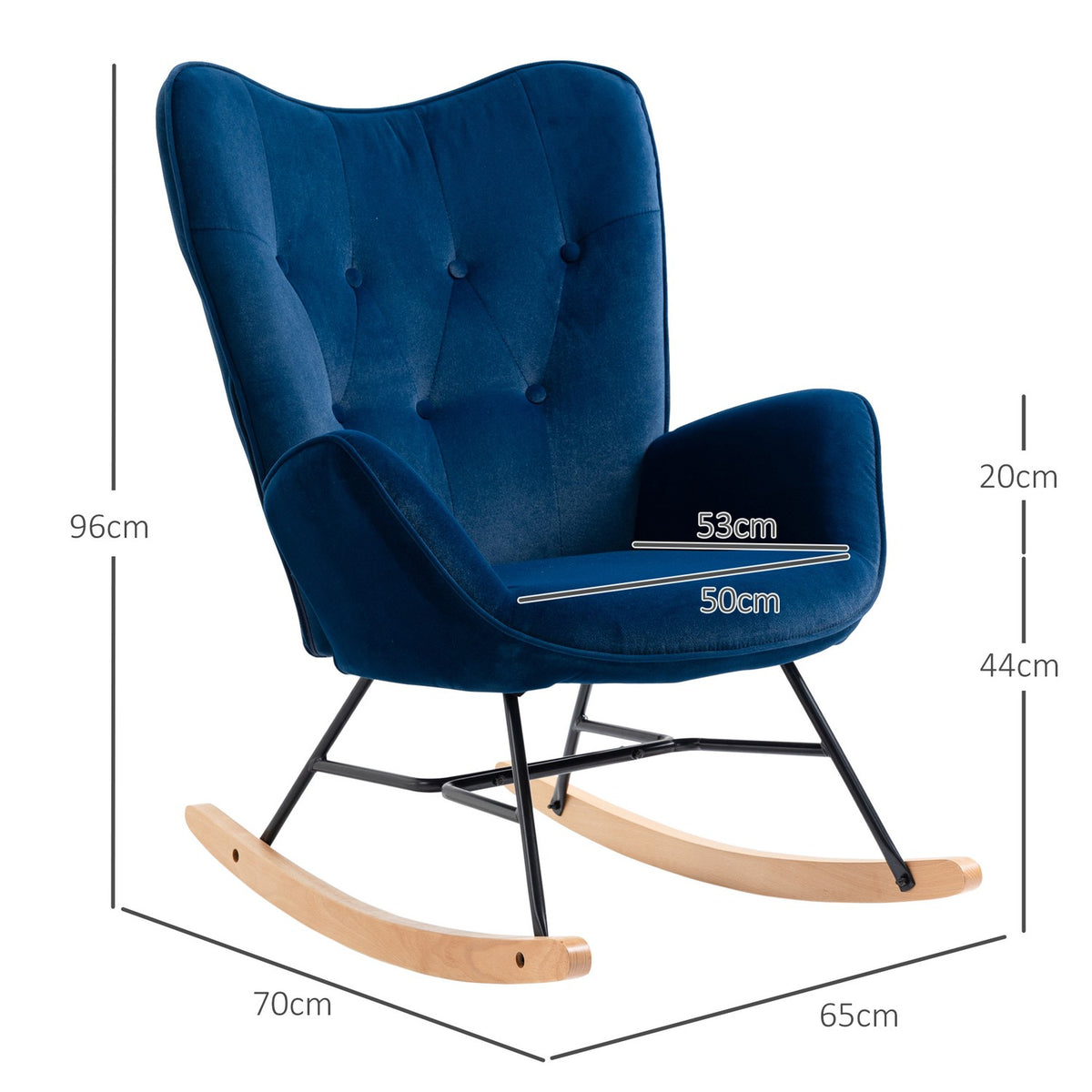 Rocking Chair with Ears Rocking Chair Great Comfort Armrests Seat Backrest Padded with High Density Velvet Fabric Blue