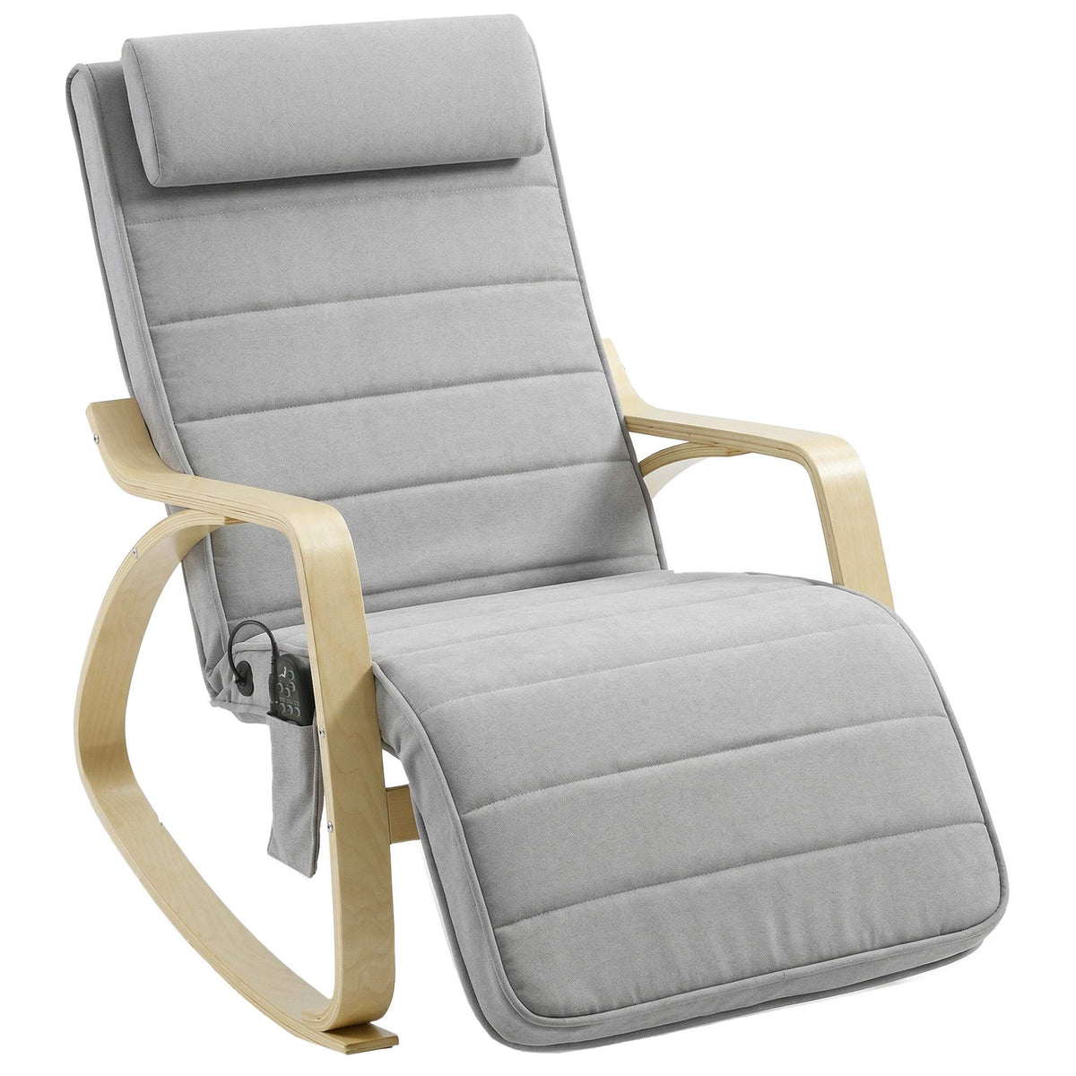 Rocking Chair with Massage, Heat, Headrest & Footrest, Velvet, Light Grey