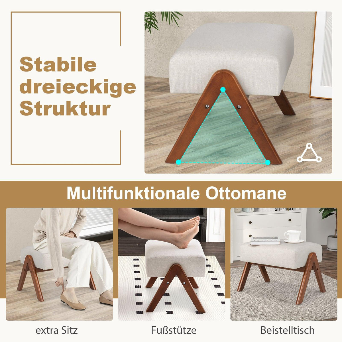 Rocking Chair with Ottoman, Ergonomic Design, Beige