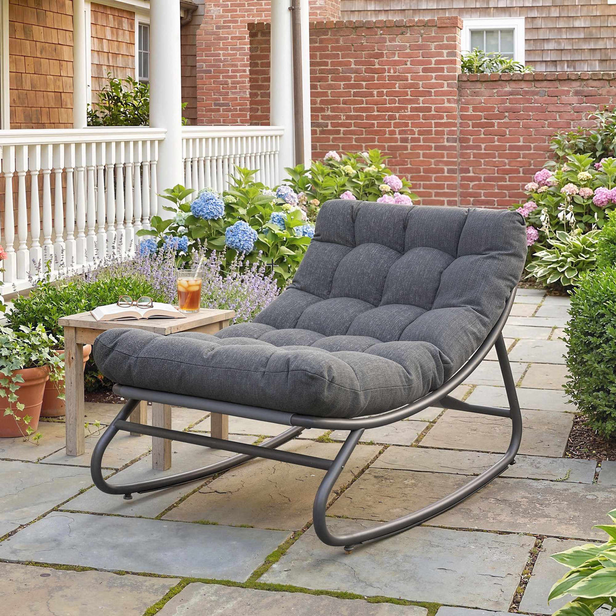 Rocking Chair with Wide Mesh Seat and Thick Cushion, Gray