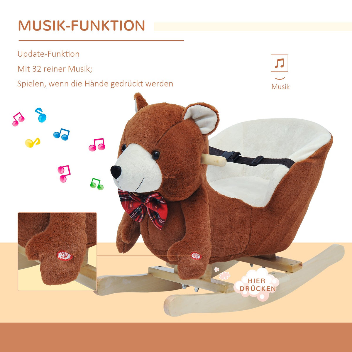 Rocking Horse Children's Rocking Toy Plush Rocking Horse Baby Rocking Toy Gift for Children's Christmas Gifts (Rocking Bear with Song)