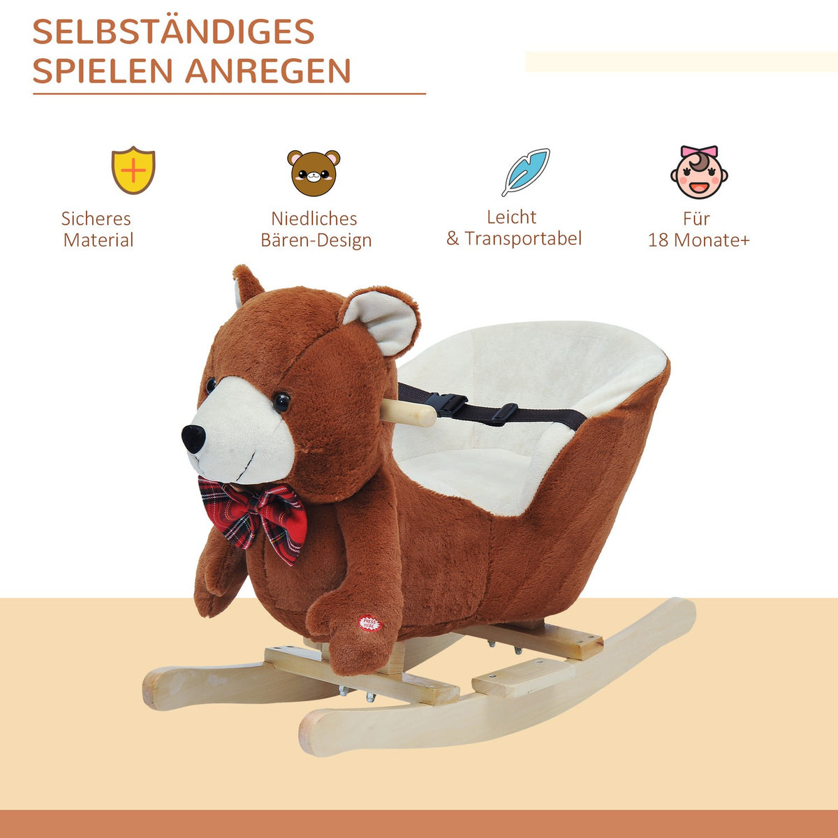 Rocking Horse Children's Rocking Toy Plush Rocking Horse Baby Rocking Toy Gift for Children's Christmas Gifts (Rocking Bear with Song)