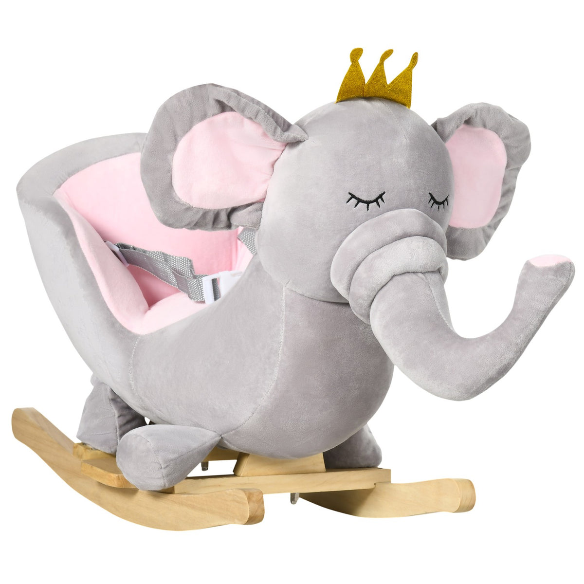 Rocking Horse Elephant Music Wood Grey/Pink 18M+