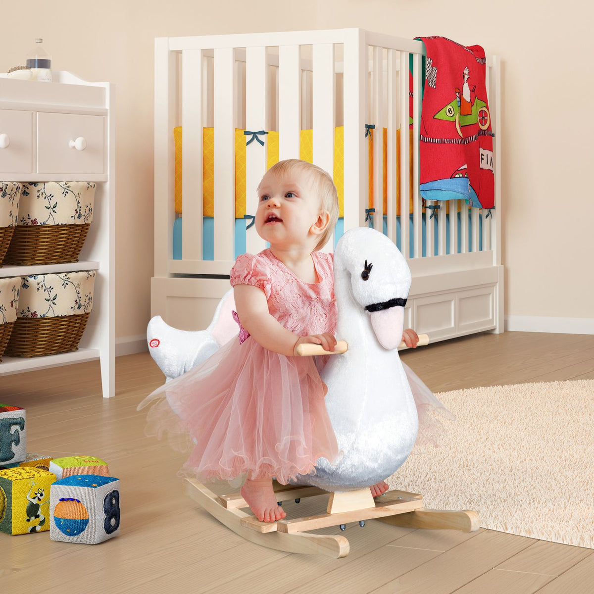 Rocking Horse For Children In Pink + White Cuddly Rocking Animal Toy For Children'S Room 60 X 32 X 55 Cm