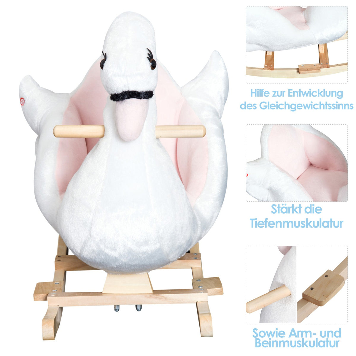 Rocking Horse For Children In Pink + White Cuddly Rocking Animal Toy For Children'S Room 60 X 32 X 55 Cm