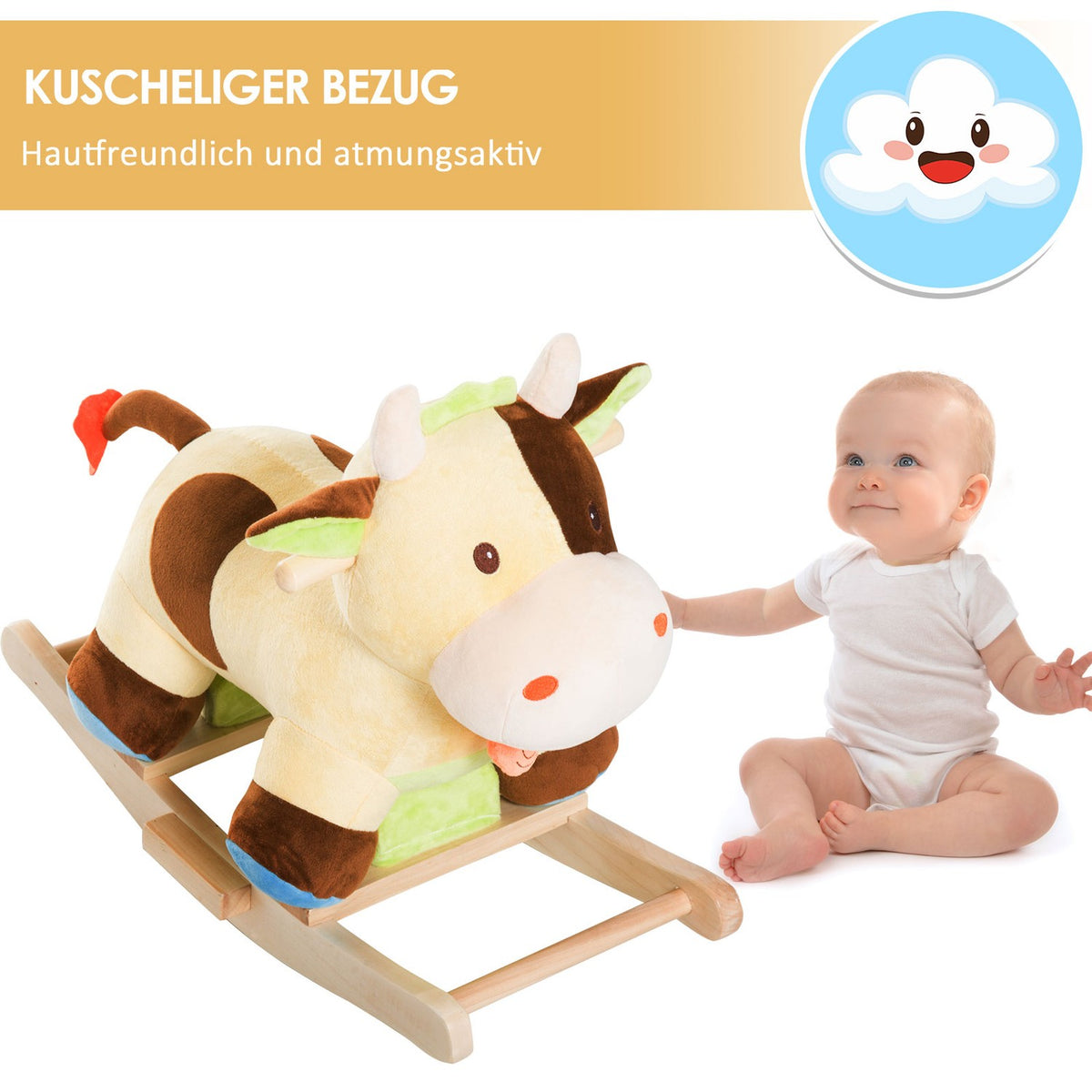 Rocking Horse Rocking Animal Rocking Cow Toy Baby Brown Yellow L60 X W34 X H46 Cm