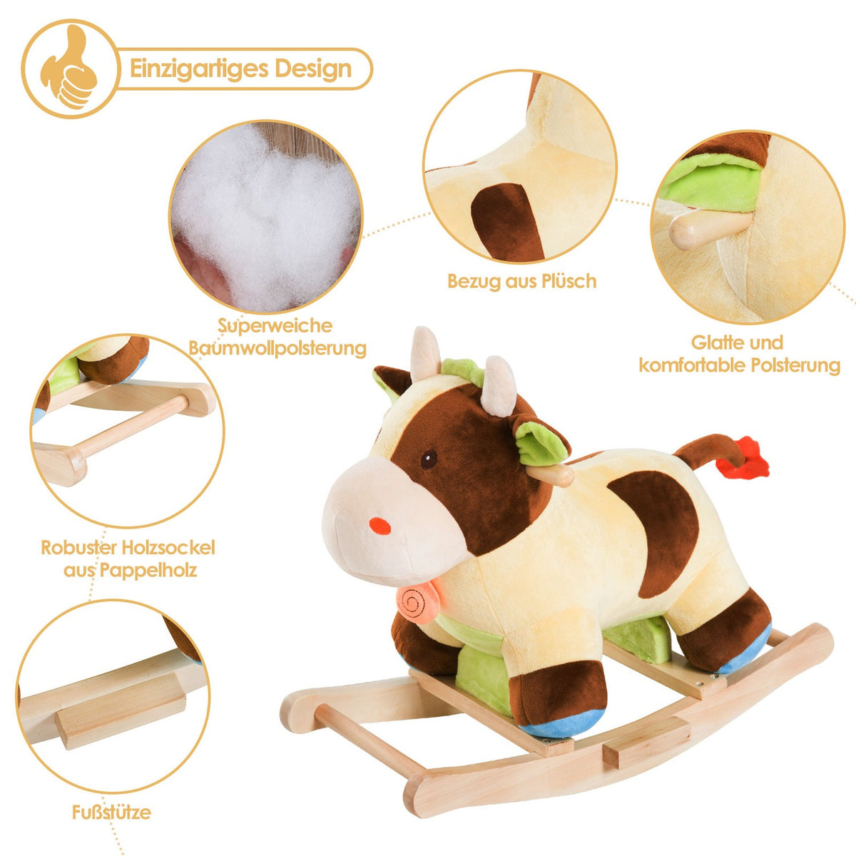 Rocking Horse Rocking Animal Rocking Cow Toy Baby Brown Yellow L60 X W34 X H46 Cm