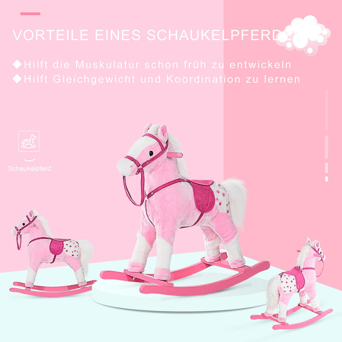 Rocking Horse Rocking Animal Rocking Toy Neighing Pink 74X28X65Cm