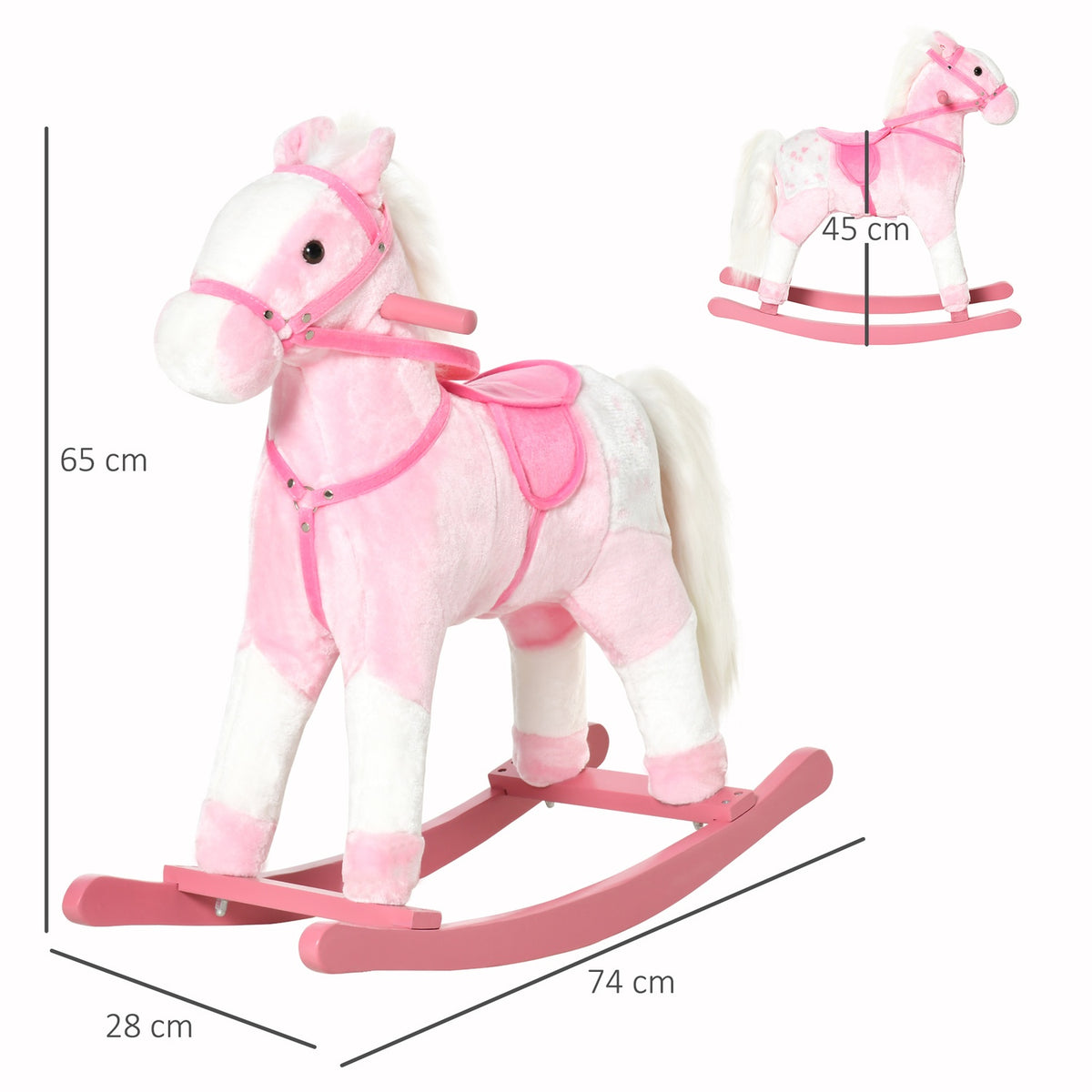 Rocking Horse Rocking Animal Rocking Toy Neighing Pink 74X28X65Cm