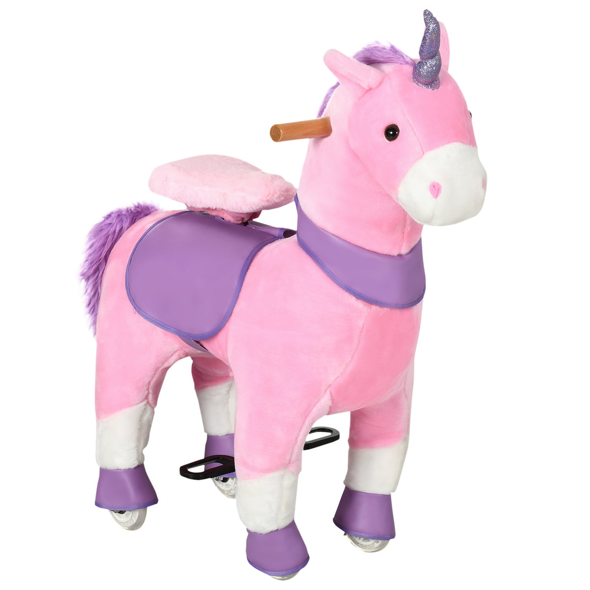 Rocking Horse Toy Horse Unicorn, 4 Wheels, 2 Pedals, Padded Saddle, 70 Cm X 32 Cm X 87 Cm; Pink + Purple + White
