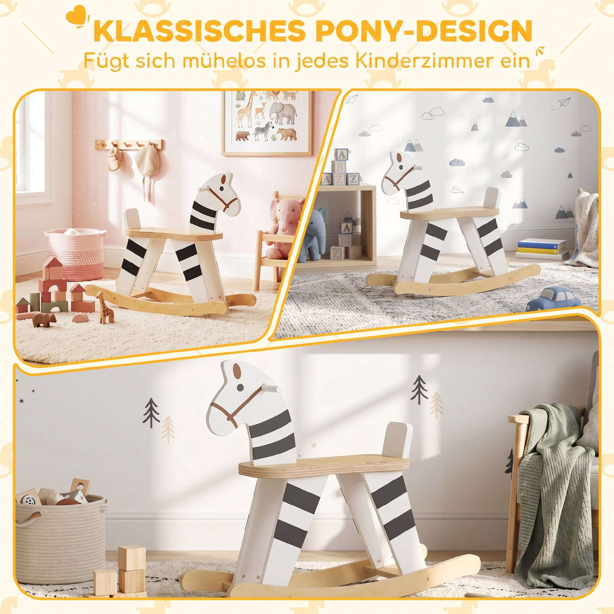 Rocking Horse for Toddlers, Black & White Pony Design