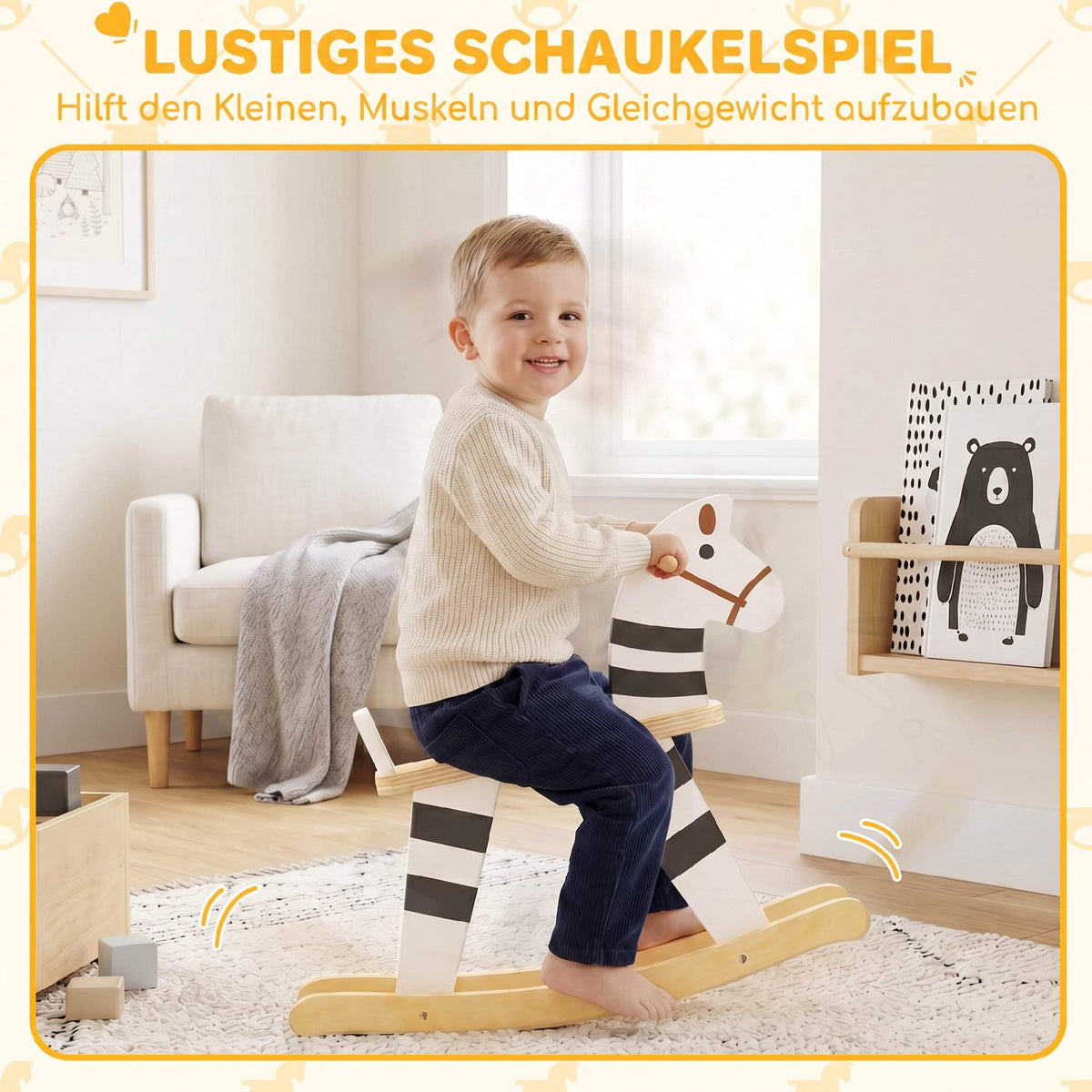 Rocking Horse for Toddlers, Black & White Pony Design