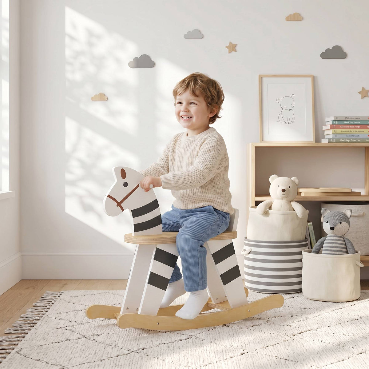 Rocking Horse for Toddlers, Black & White Pony Design