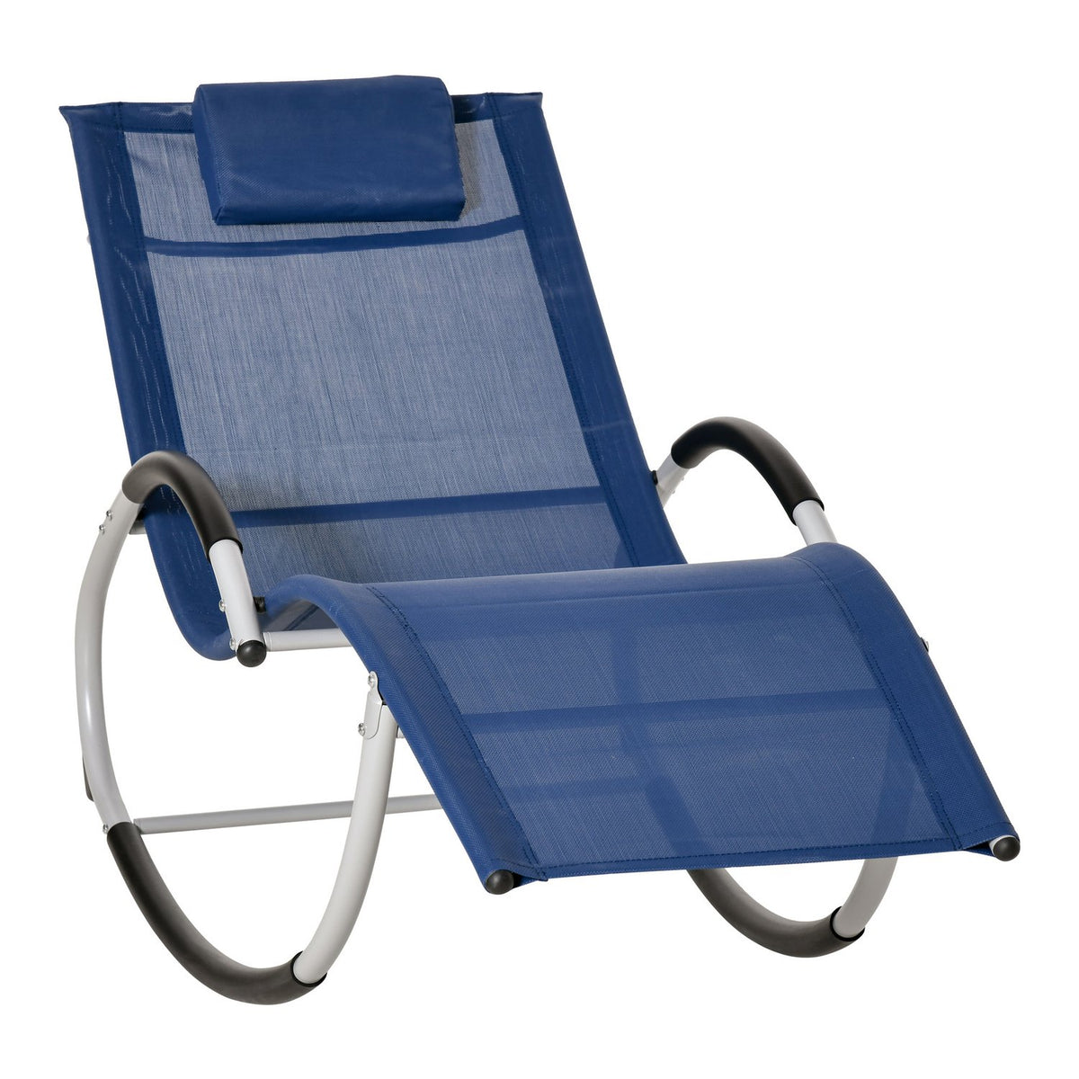 Rocking Lounger Garden Rocking Chair With Headrest, Swing Chair, Garden Chair, Metal, Mesh, Blue, 65X144X83 Cm