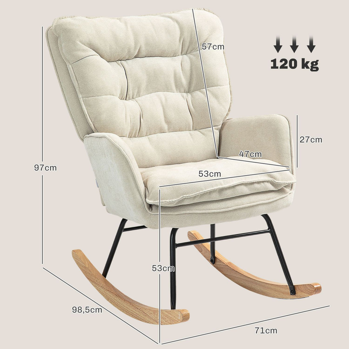 Rocking chair, armchair, nursing chair with chenille look, rocking chair up to 120 kg load capacity for bedroom, living room, beige
