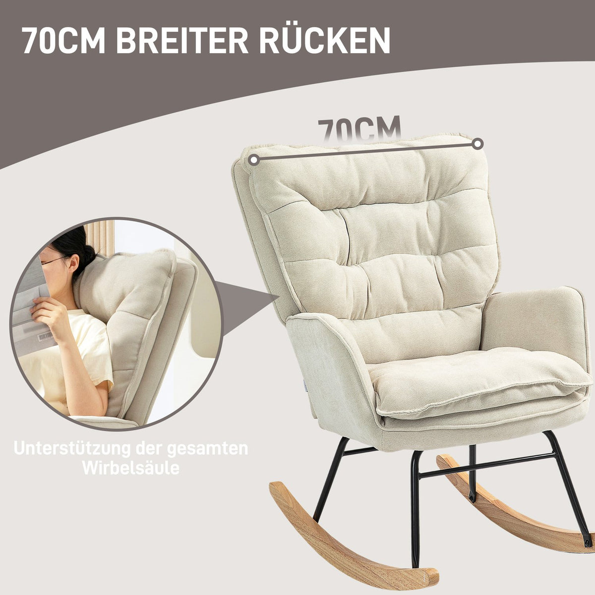 Rocking chair, armchair, nursing chair with chenille look, rocking chair up to 120 kg load capacity for bedroom, living room, beige