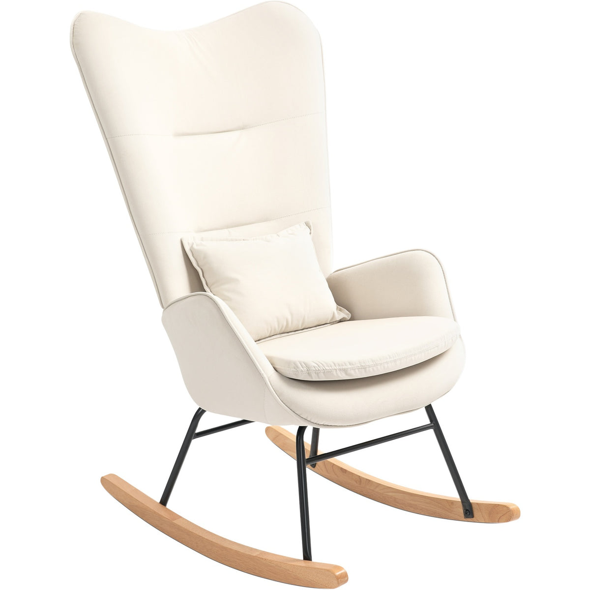 Rocking chair, armchair, nursing chair with velvet look, rocking chair with a load capacity of up to 120 kg for bedrooms, living rooms, cream white
