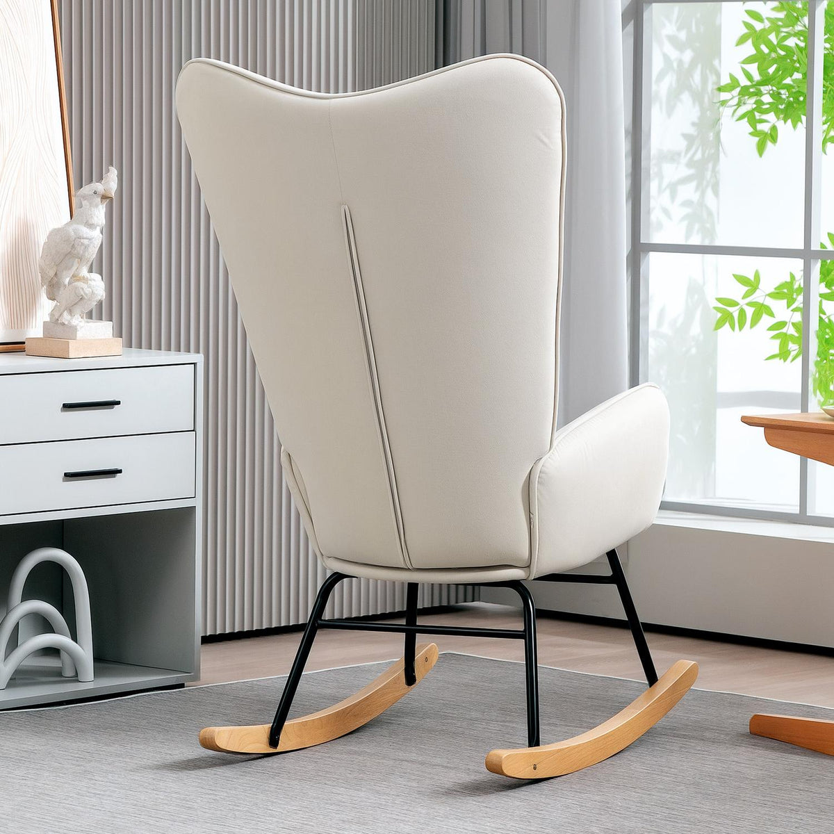 Rocking chair, armchair, nursing chair with velvet look, rocking chair with a load capacity of up to 120 kg for bedrooms, living rooms, cream white