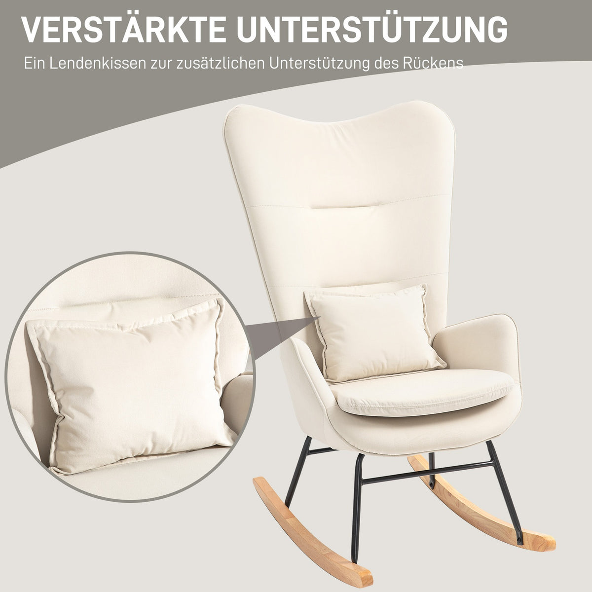 Rocking chair, armchair, nursing chair with velvet look, rocking chair with a load capacity of up to 120 kg for bedrooms, living rooms, cream white