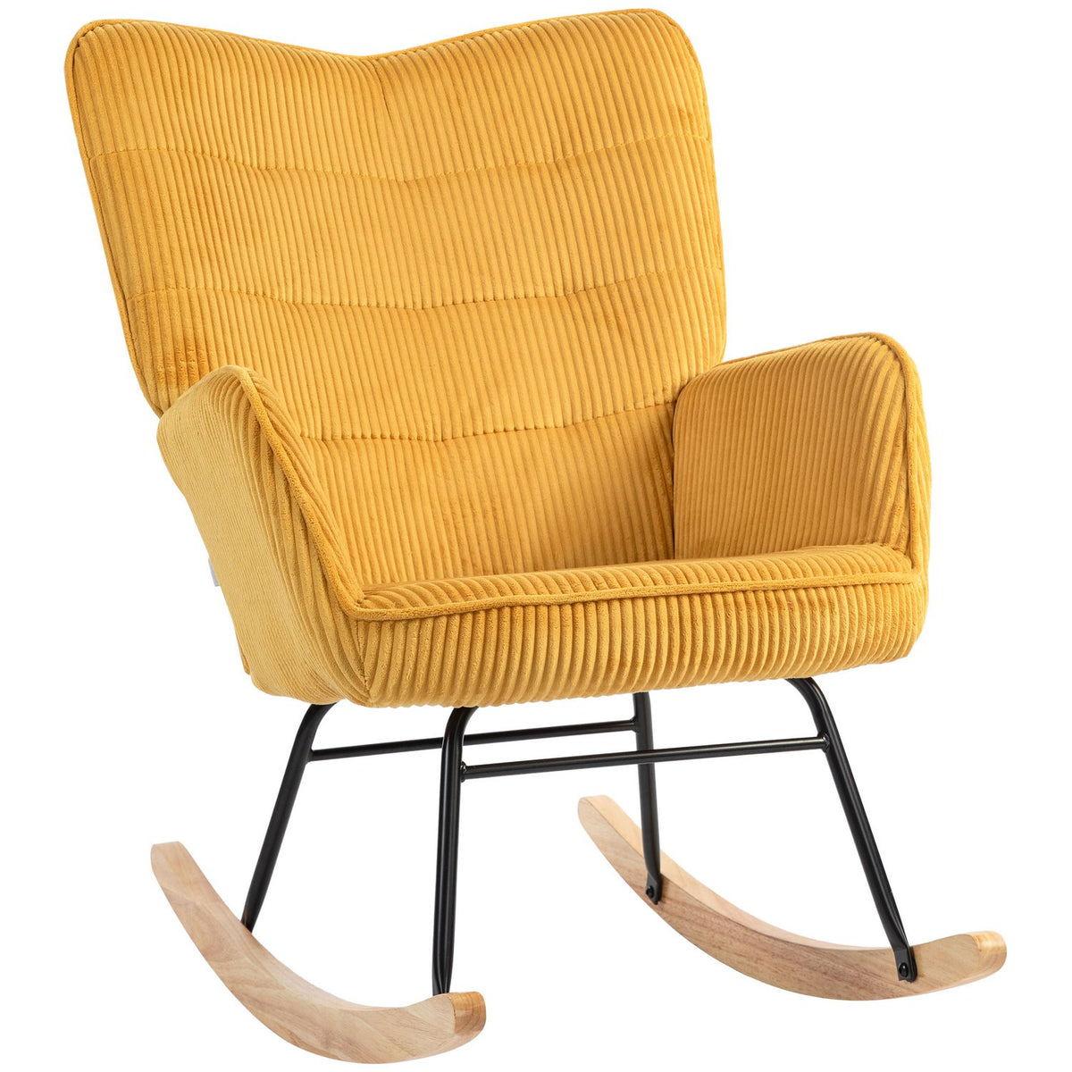 Rocking chair, rocking chair with Berber fleece look, armrest, armchair with wooden runners, relaxation chair for living room, bedroom, yellow