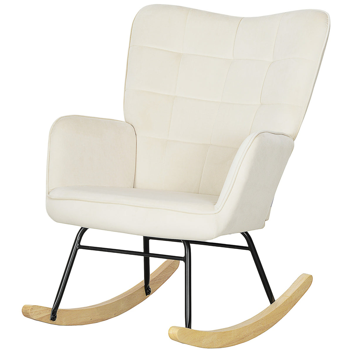 Rocking chair, rocking chair with velvet look, armrest, armchair with wooden runners, relaxation chair for living room, bedroom, beige
