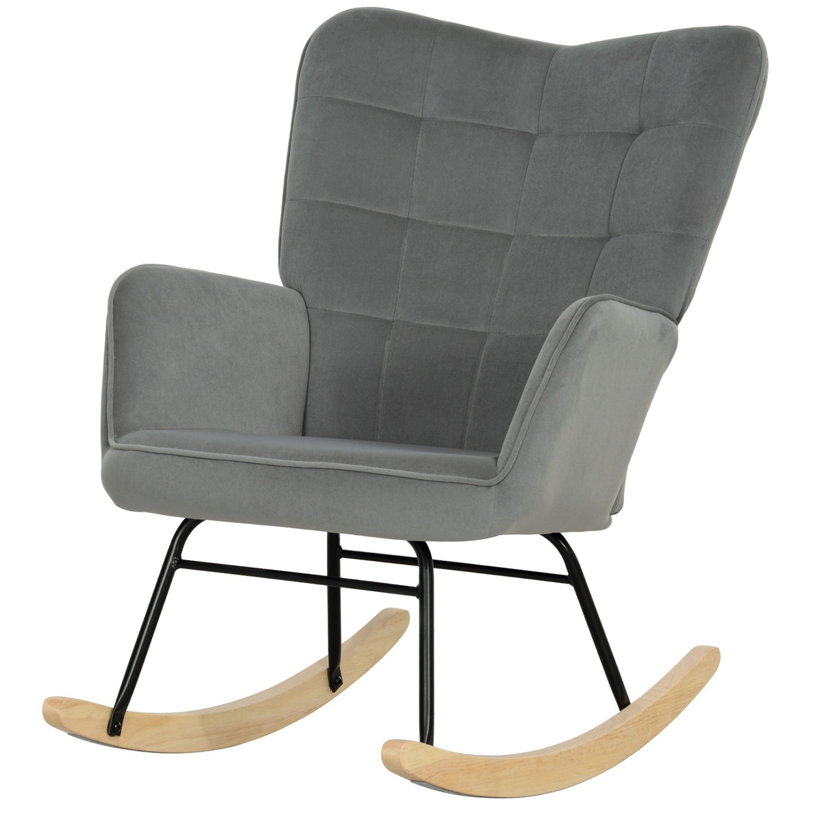 Rocking chair, rocking chair with velvet look, armrest, armchair with wooden runners, relaxation chair for living room, bedroom, dark gray