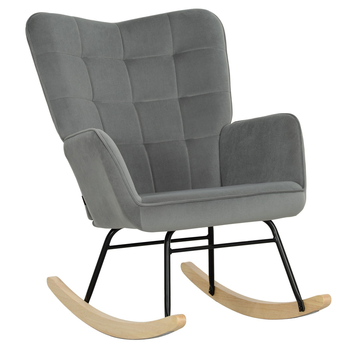 Rocking chair, rocking chair with velvet look, armrest, armchair with wooden runners, relaxation chair for living room, bedroom, dark gray