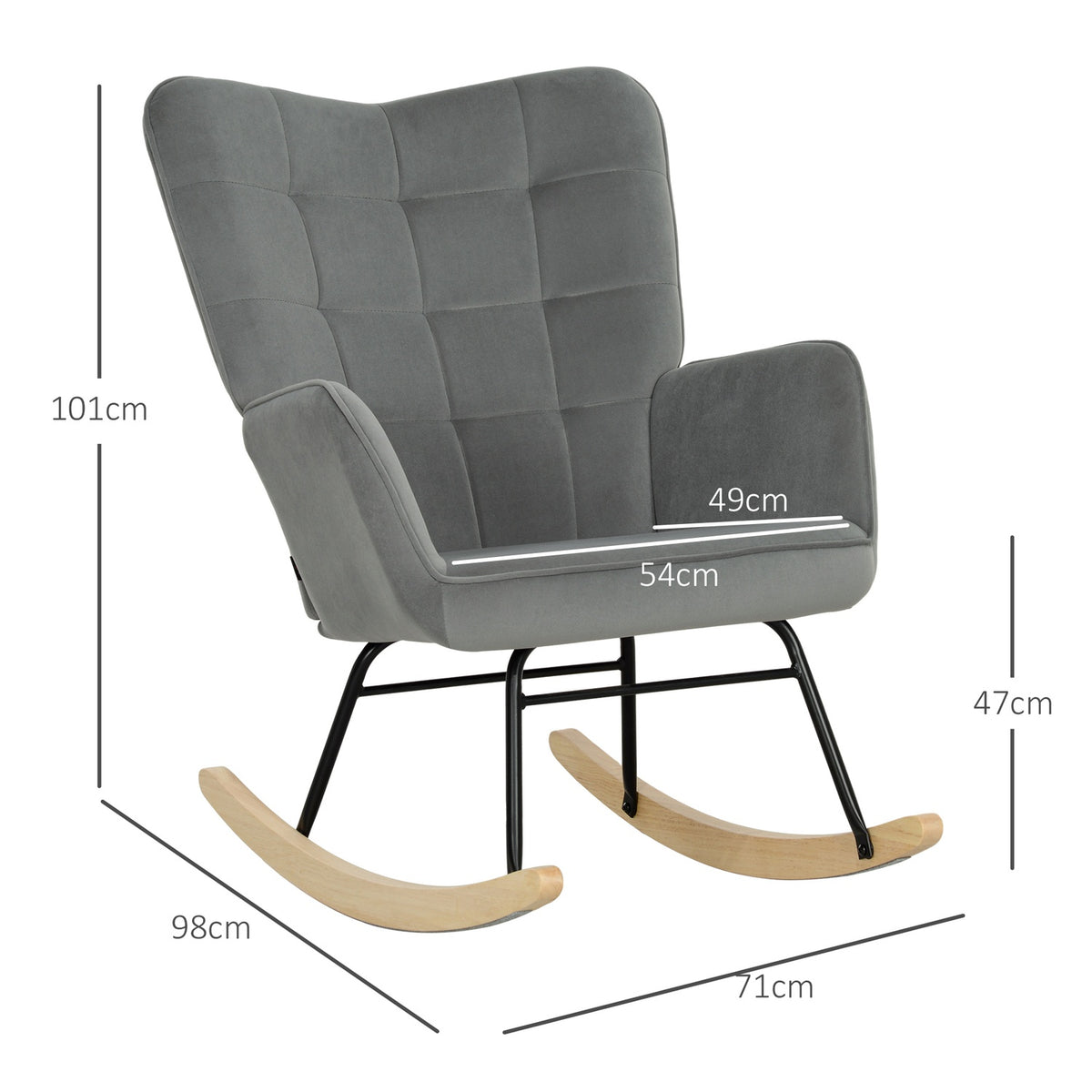 Rocking chair, rocking chair with velvet look, armrest, armchair with wooden runners, relaxation chair for living room, bedroom, dark gray
