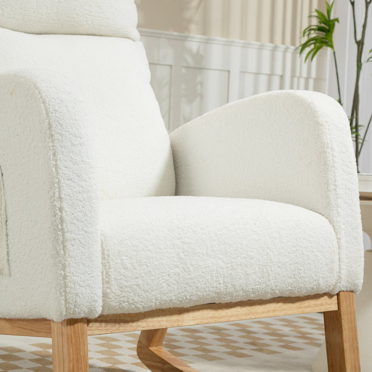 Rocking chair, swing chair, armchair, nursing chair with velvet look, rocking chair can hold up to 120 kg, for bedroom, living room, cream white