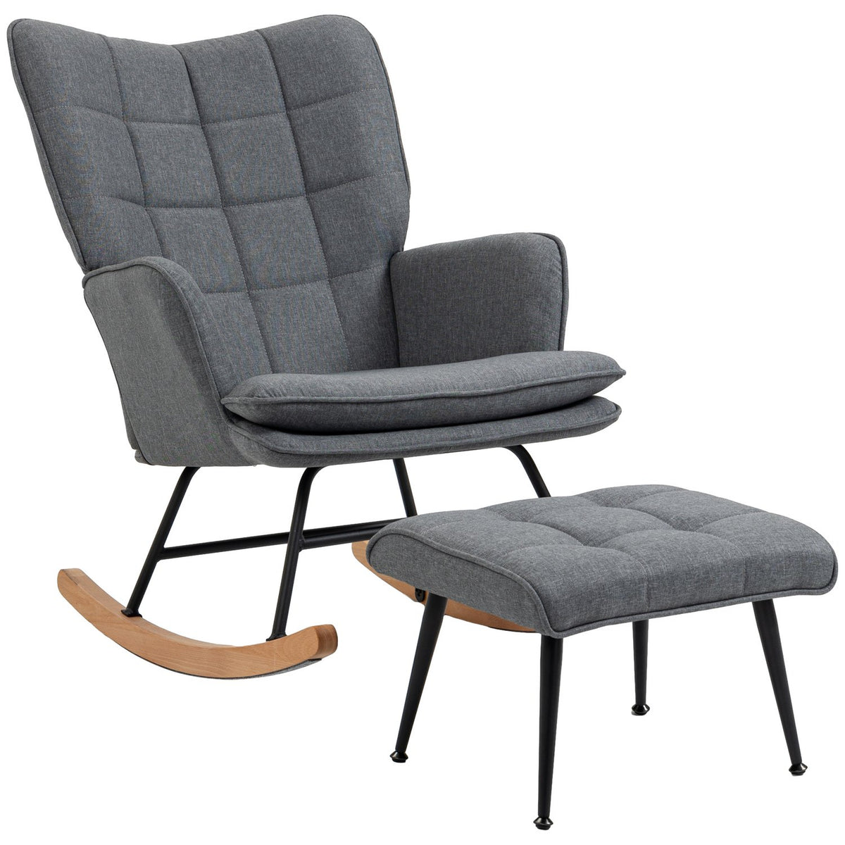 Rocking chair, up to 130 kg, swing chair with stool, armchair, nursing chair with linen look, rocking chair for bedroom