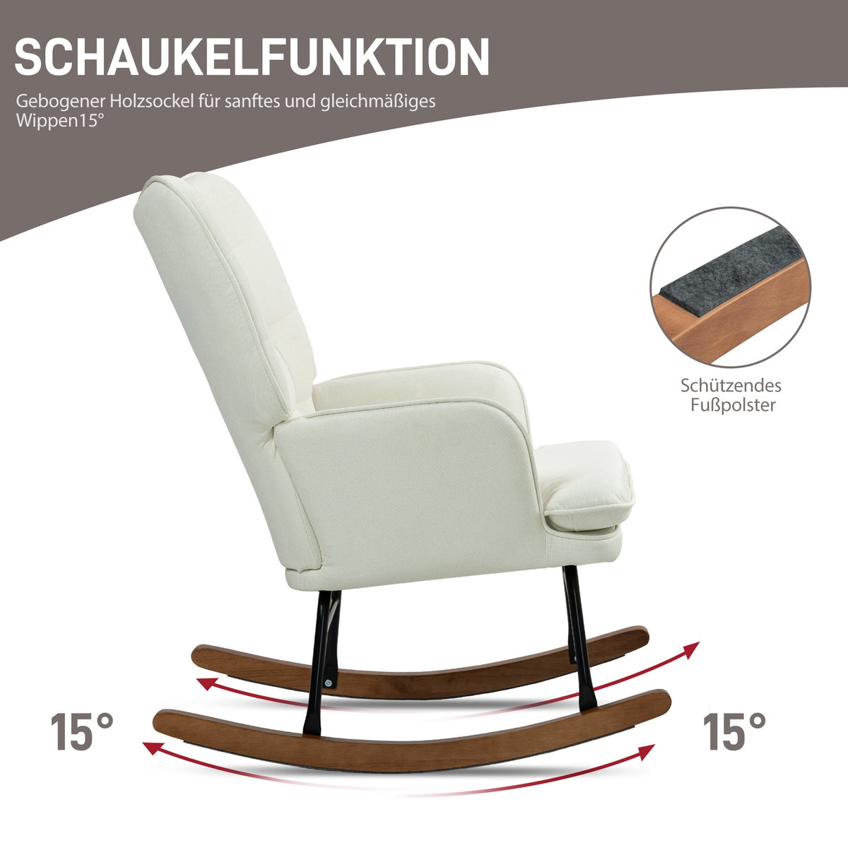 Rocking chair, up to 130 kg, swing chair with stool, armchair, nursing chair with linen look, rocking chair for bedroom