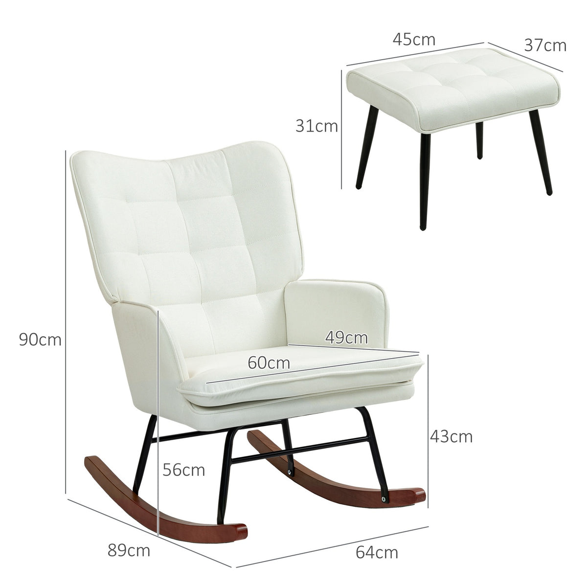 Rocking chair, up to 130 kg, swing chair with stool, armchair, nursing chair with linen look, rocking chair for bedroom