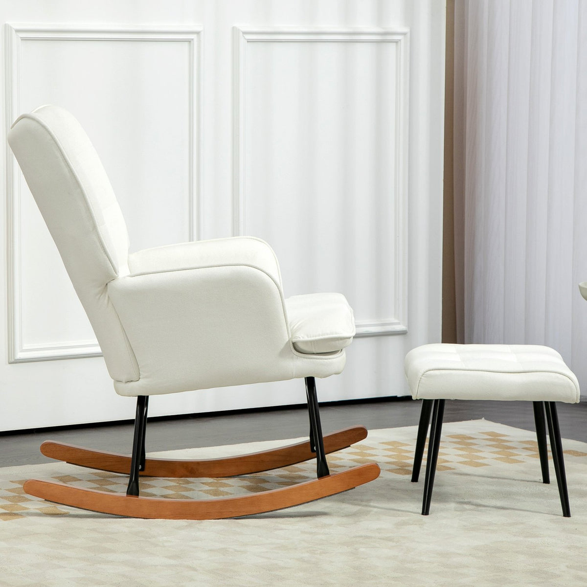 Rocking chair, up to 130 kg, swing chair with stool, armchair, nursing chair with linen look, rocking chair for bedroom