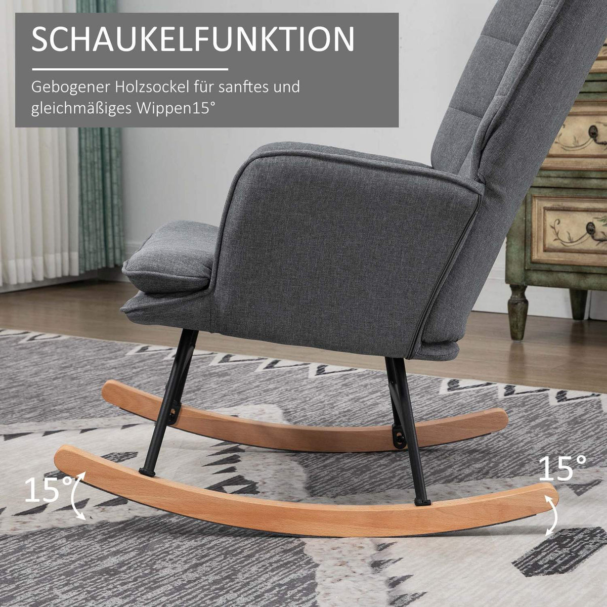 Rocking chair, up to 130 kg, swing chair with stool, armchair, nursing chair with linen look, rocking chair for bedroom