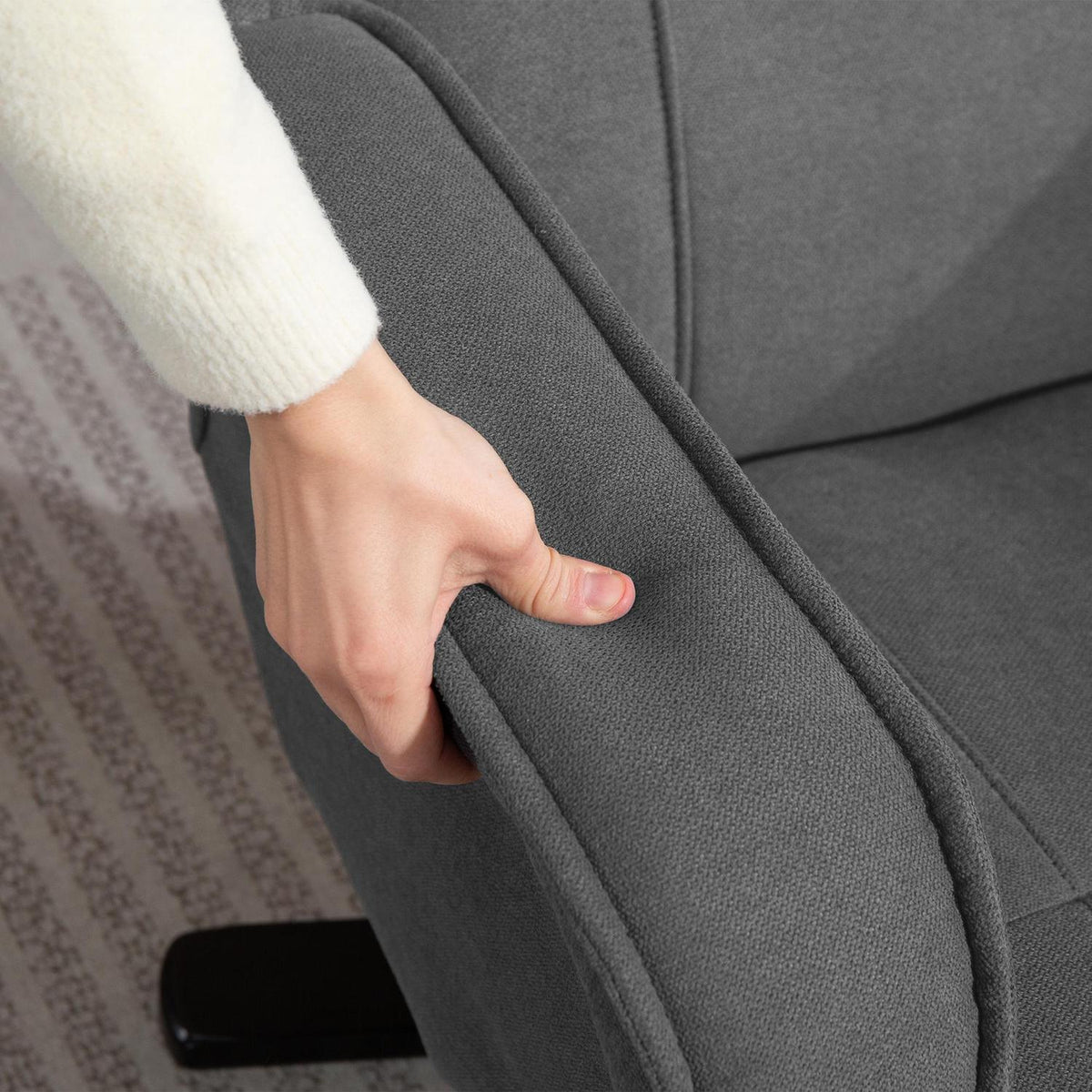 Rocking recliner chair with footstool, velvet-look fabric cover, swivel upholstered chair, wooden frame, grey