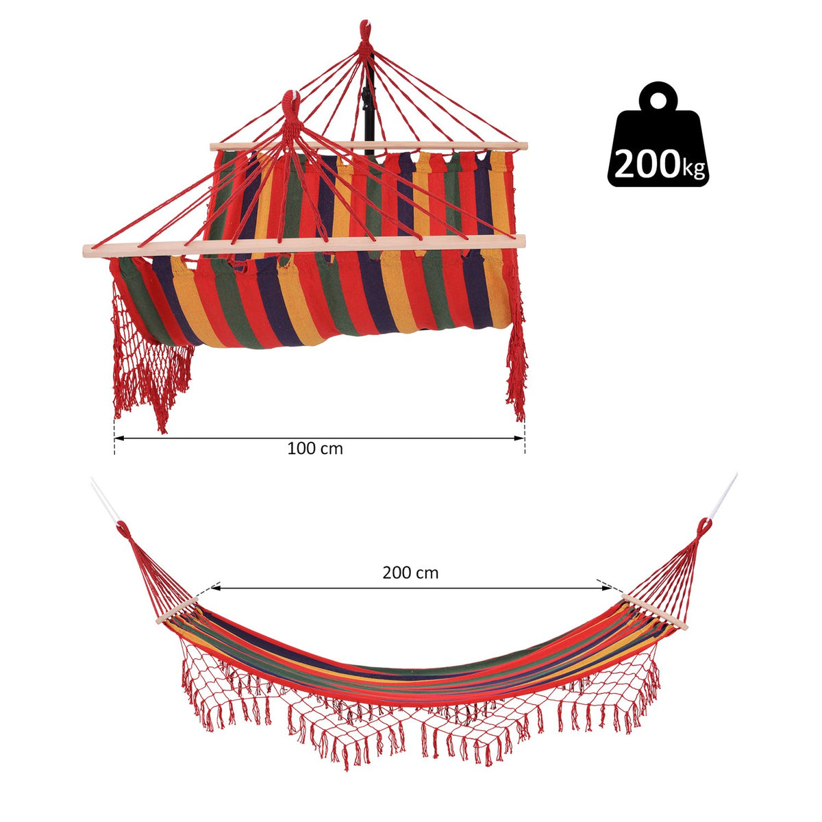 Rod Hammock Weatherproof Uv-Resistant Cotton Polyester Colorful 2X1M Up To 150Kg