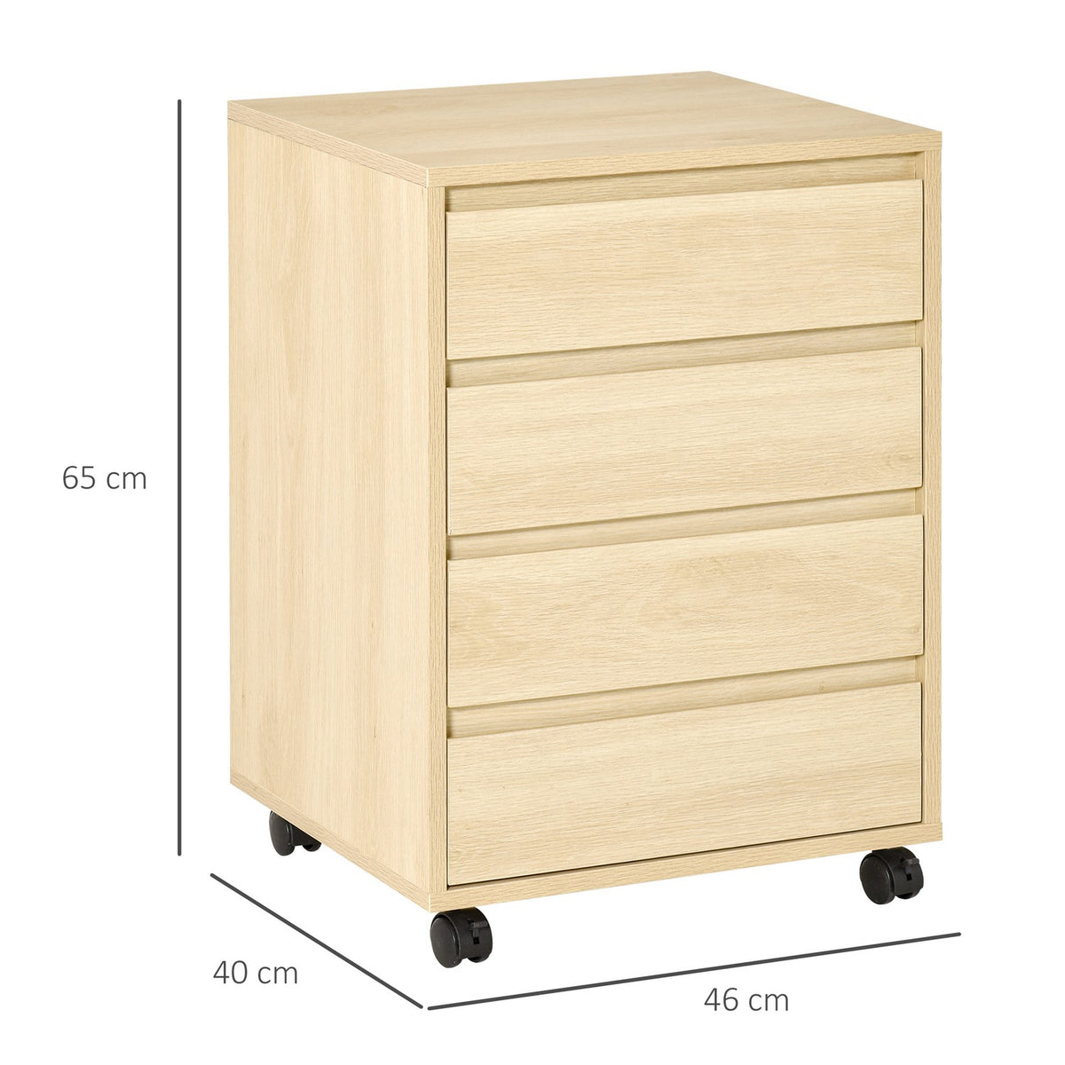 Roll container filing cabinet office cabinet with 4 drawers storage cabinet storage container natural 46 x 40 x 65 cm